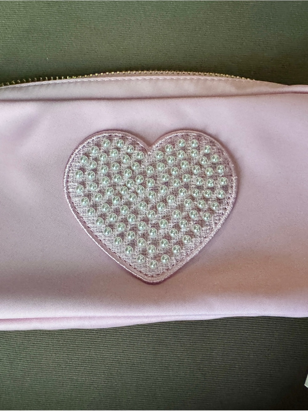 NWT Stoney Clover Lane Pink Heart Pearl Embellished pouch